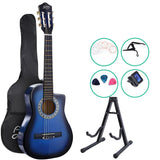 Alpha 34 Inch Guitar Classical Acoustic Cutaway Wooden Ideal Kids Gift Children 1/2 Size Blue with Capo Tuner"