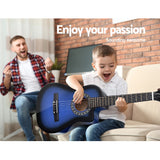 Alpha 34 Inch Guitar Classical Acoustic Cutaway Wooden Ideal Kids Gift Children 1/2 Size Blue with Capo Tuner