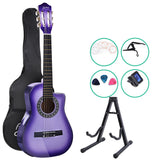 Alpha 34 Inch Guitar Classical Acoustic Cutaway Wooden Ideal Kids Gift Children 1/2 Size Purple with Capo Tuner"