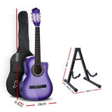 Alpha 34 Inch Guitar Classical Acoustic Cutaway Wooden Ideal Kids Gift Children 1/2 Size Purple with Capo Tuner