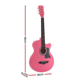 Alpha 38 Inch Acoustic Guitar Folk Cutaway Steel String Pink With Carry Bag