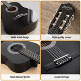 Alpha 38 Inch Acoustic Guitar Full Size Classical Cutaway Nylon String Black