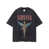 Nirvana rock band men's Retro cotton Washed Tee In Utero album man Women's oversized Y2K distress Tshirt Casual Loose streetwear