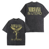 Nirvana rock band men's Retro cotton Washed Tee In Utero album man Women's oversized Y2K distress Tshirt Casual Loose streetwear