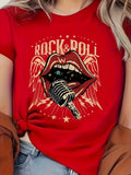 Women'S Vintage Rock  Roll Microphone Mouth Graphic Tee - Casual Crew Neck Short Sleeve T-Shirt Summer Fashion Allseason Top Y2K
