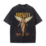 Nirvana rock band men's Retro cotton Washed Tee In Utero album man Women's oversized Y2K distress Tshirt Casual Loose streetwear