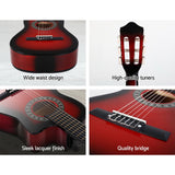 Alpha 34 Inch Guitar Classical Acoustic Cutaway Wooden Ideal Kids Gift Children 1/2 Size Red