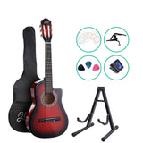 Alpha 34 Inch Guitar Classical Acoustic Cutaway Wooden Ideal Kids Gift Children 1/2 Size Red with Capo Tuner