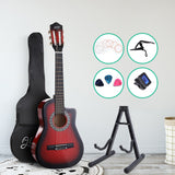 Alpha 34 Inch Guitar Classical Acoustic Cutaway Wooden Ideal Kids Gift Children 1/2 Size Red with Capo Tuner