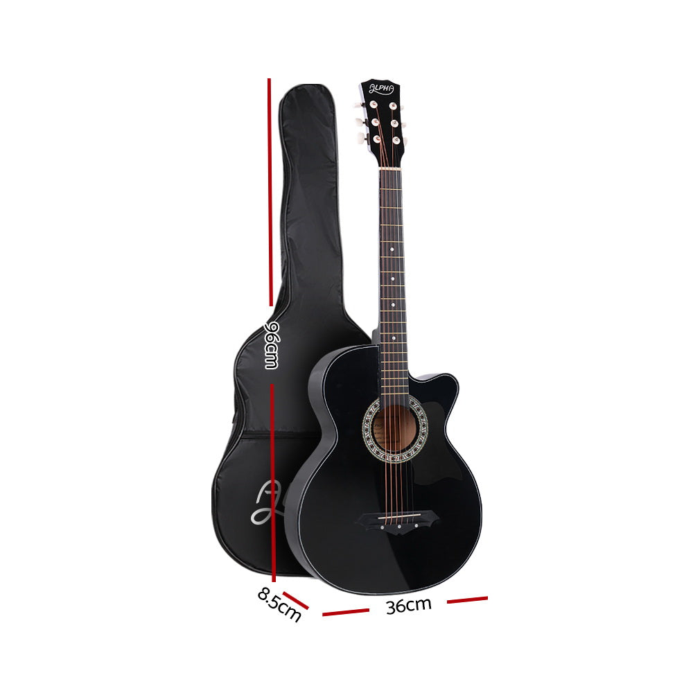 38 Inches ALPHA 38 Inch Wooden Acoustic Guitar with Accessories set Black ...
