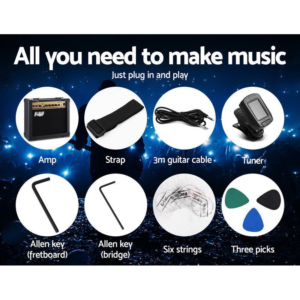 Alpha String Music Instruments Alpha Electric Guitar And AMP Music String Instrument Rock Blue Carry ...